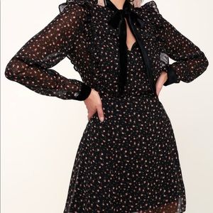 Neilsa black floral print long sleeve skater dress